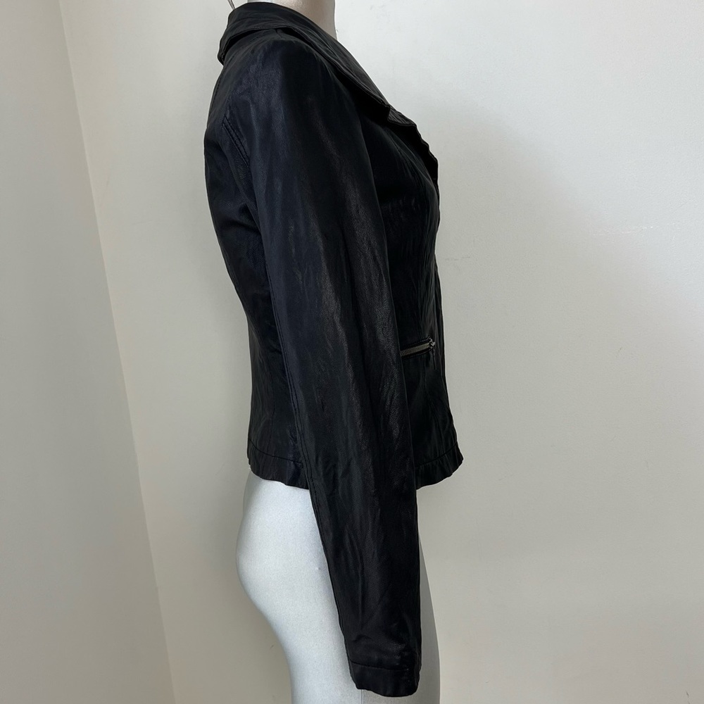 Michael Kors Shawl Collar Genuine Leather Jacket Size Medium M Black Moto Grunge - Picture 3 of 9